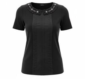 Amy Byer Black Top Beaded Peter Pan Collar Sequin Floral Women's Junior XL 15
